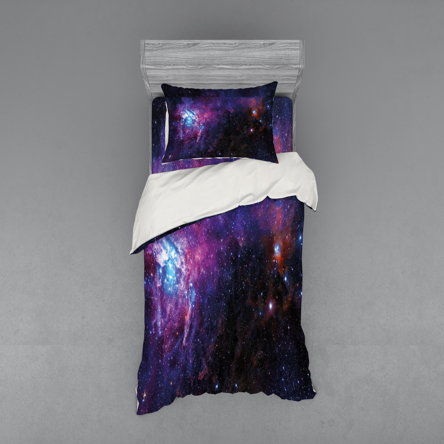 Galaxy Duvet Cover Set, Starry Night Nebula Cloud Celestial Theme Image Space Art Elements Print