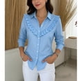 thumbnail image 4 of TaTaai Ladies Spring Summer V Neck 3/4 Sleeve Solid Top Splicing Elegant Soft Comfortable Casual Fashion Daily Commute Blouse Gift, 4 of 5
