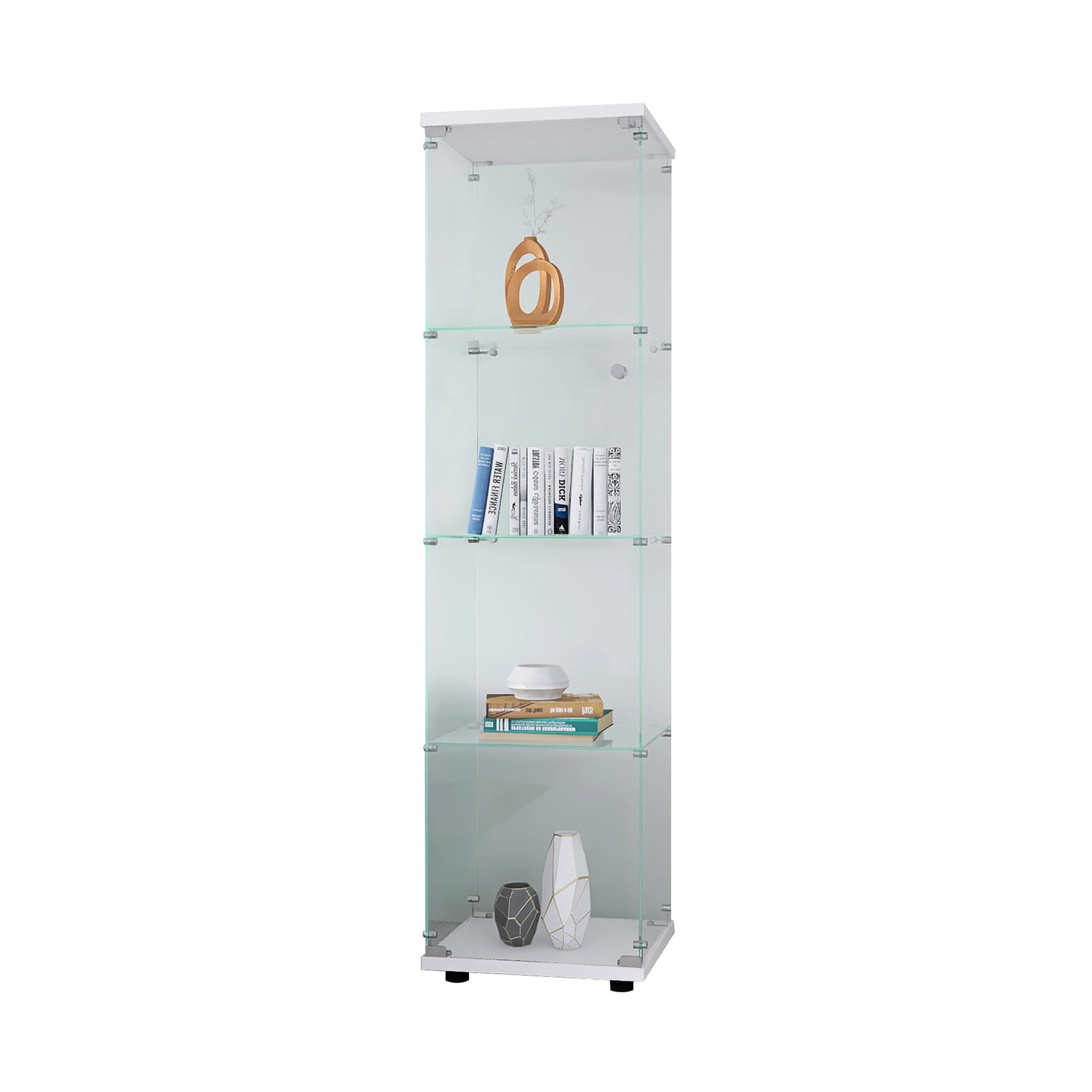 Hommoo Cabinet,Glass Display Cabinet 4 Shelves with Door, Floor Standing Curio Bookshelf for Living Room,White