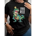 thumbnail image 1 of Camiseta de cuello redondo con estampado de dinosaurio navideño + Camiseta informal de manga corta para primavera y verano + Ropa deportiva para mujer, 1 of 7
