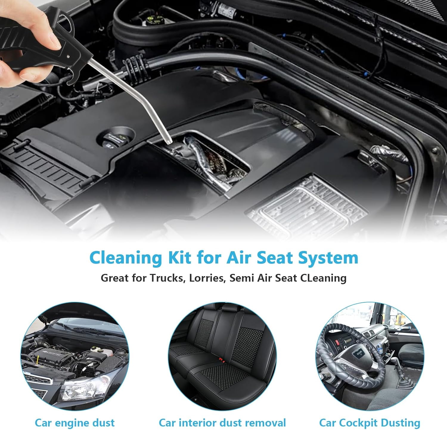 Truck Air Duster Gun with 5 Metre Recoil Air Hose, Air Seat Blow Dust Gun Heavy Duty Air Gun Cleaning Kit for Truck Semi Trailers