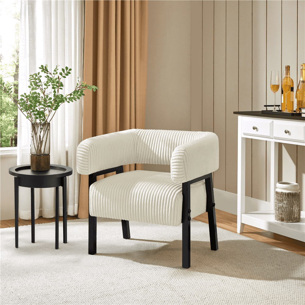 Renwick Corduroy Barrel Accent Chairs with Solid Wood Legs, Set of 2, Beige