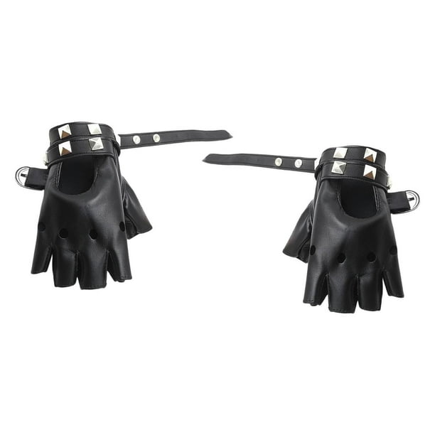 Guantes de cuero gótico punk PU de rendimiento Remaches Cinturón sin s Broche negro Yuyangstore Guantes de mujer