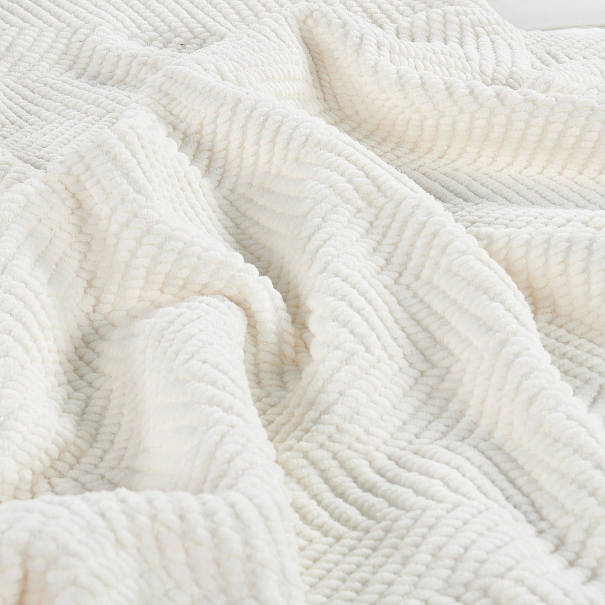 Home Soft Things Reversible Tweed Throw Blanket, Super Soft & Cozy - Antique White, 60x80"