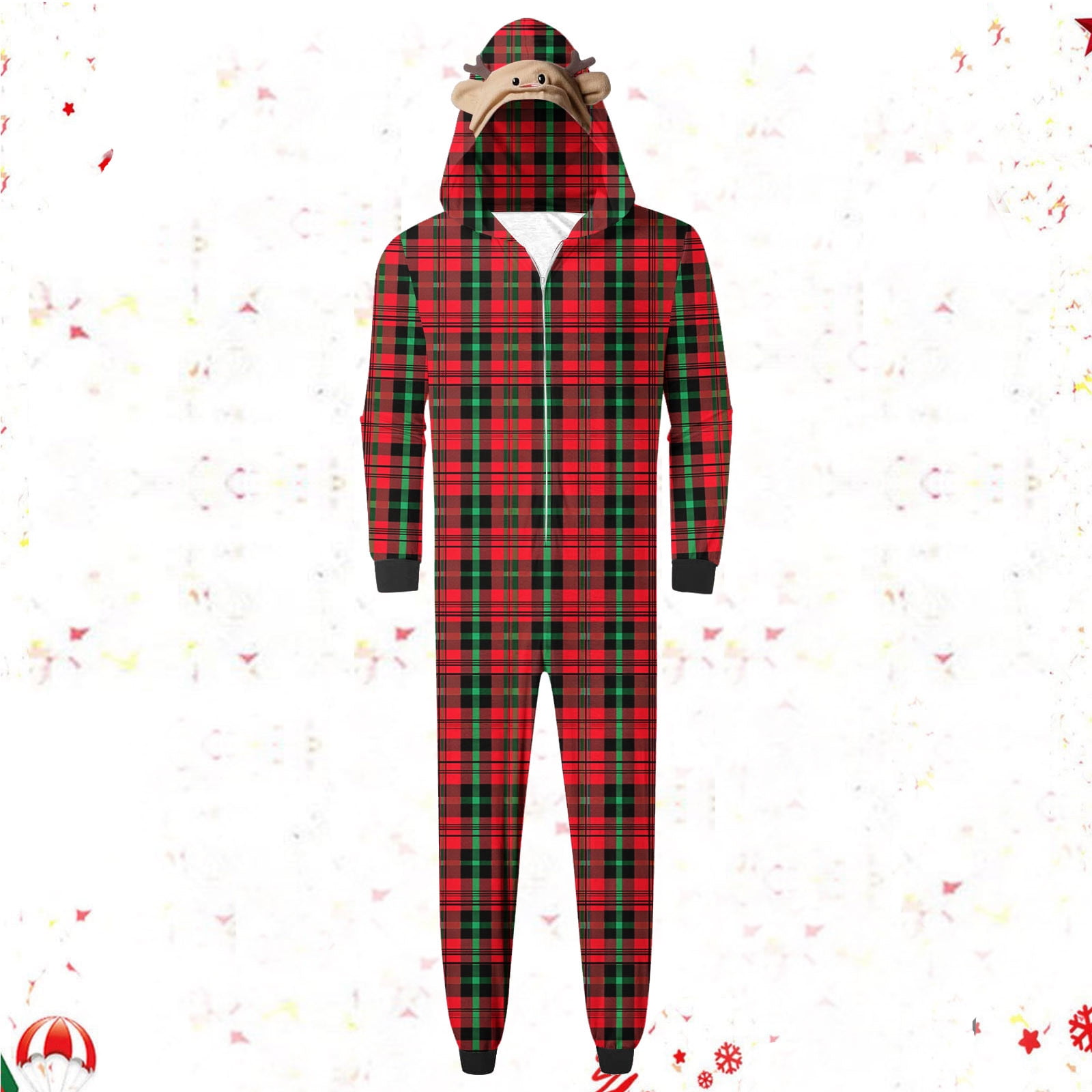 WREESH 2025 Mens Plaid Hooded Onesie Christmas Family Matching Pajamas Cozy Fleece Loungewear Long Sleeve Holiday Sleepwear Set