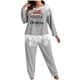 thumbnail image 2 of Conjunto de pantalones y blusa de poliéster para mujer, de manga larga, con estampado de moda, informal, para estar en casa, talla grande, 2 of 4