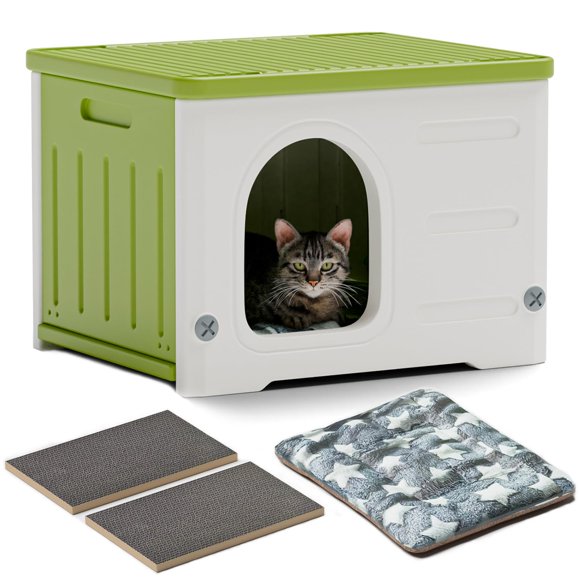 Cat House TSEHOOHOO, de plástico, apilable, aislante, verde