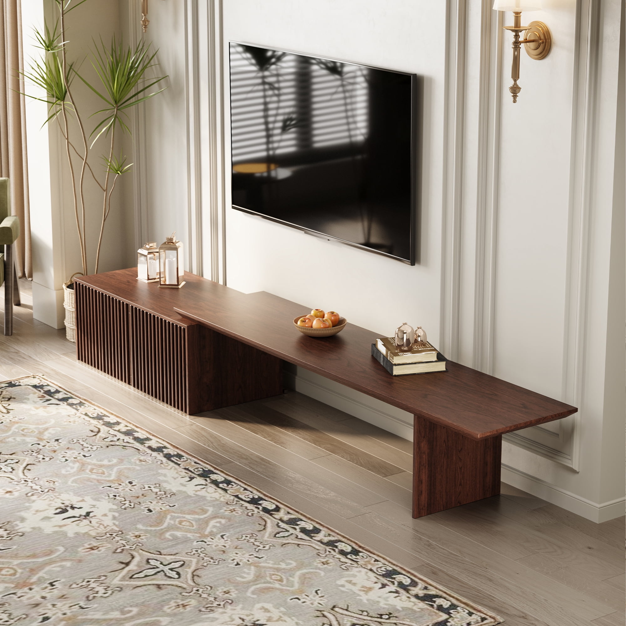 siu want Adjustable Walnut TV Stand with Storage for TVs Up to 100" - Modern Entertainment Center