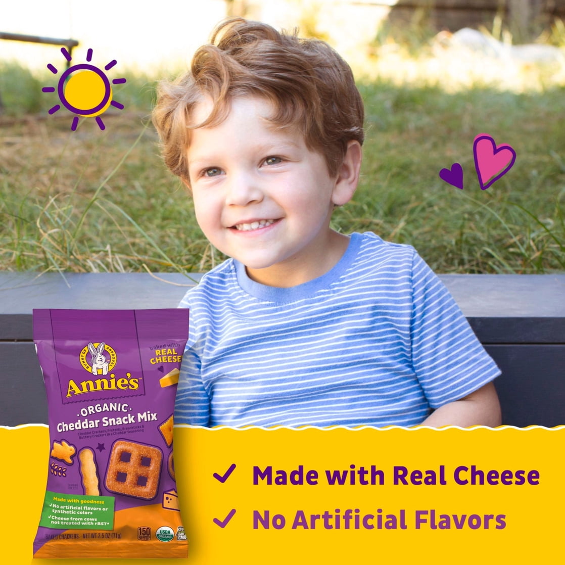 (2 pack) Annie's Certified Organic Cheddar Snack Mix, 2.5 oz Bag