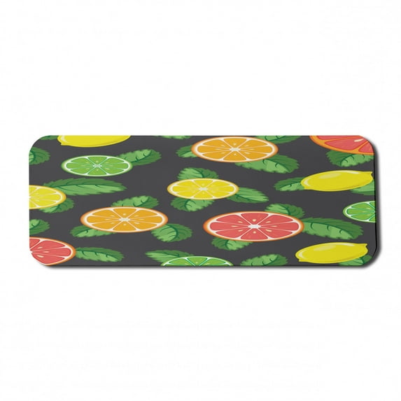 Fruits Computer Mouse Pad, Citrus Leaves Rhythmic Print on Dark Backdrop, Rectangle Non-Slip Rubber Mousepad Large, 31" x 12" Gaming Size, Grey Multicolor, by Ambesonne
