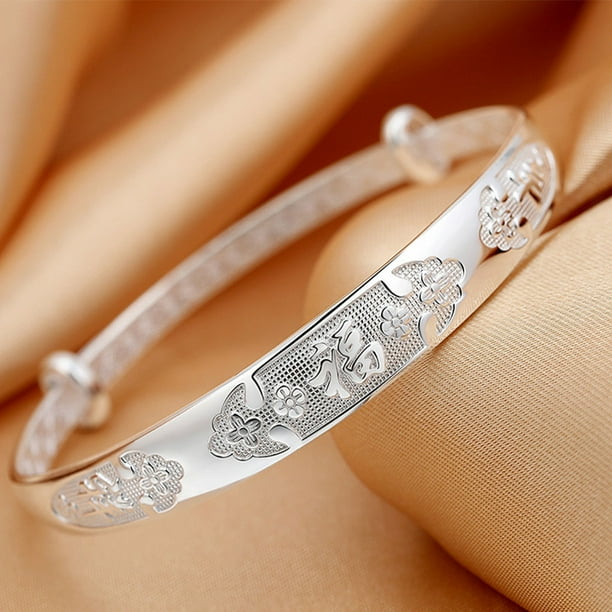 WOWORAMA Silver Bangle Bracelet For Women - Dainty Adjustable Slider With Cubic Zirconia Bar, White Gold Tone, Skinny Friendship Bracelet