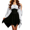thumbnail image 2 of LEKWK Renaissance Dress Women Gothic Witch Costume Flared Bell Sleeve Lace Up Corset Peasant Dress Halloween Cosplay Party Medieval Dress, 2 of 9