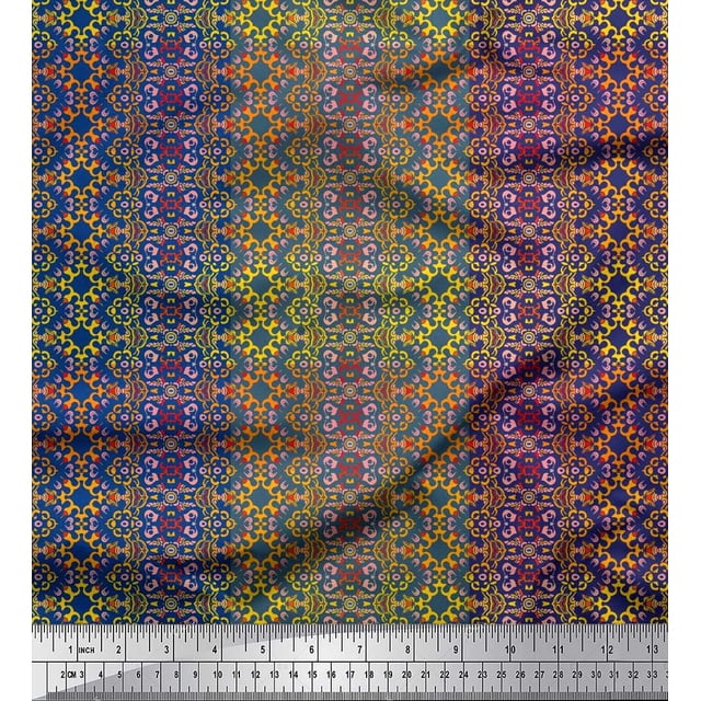 Soimoi Moss Georgette Fabric Moroccan Damask Kaleidoscope Printed Fabric 1 Yard 42 Inch Wide