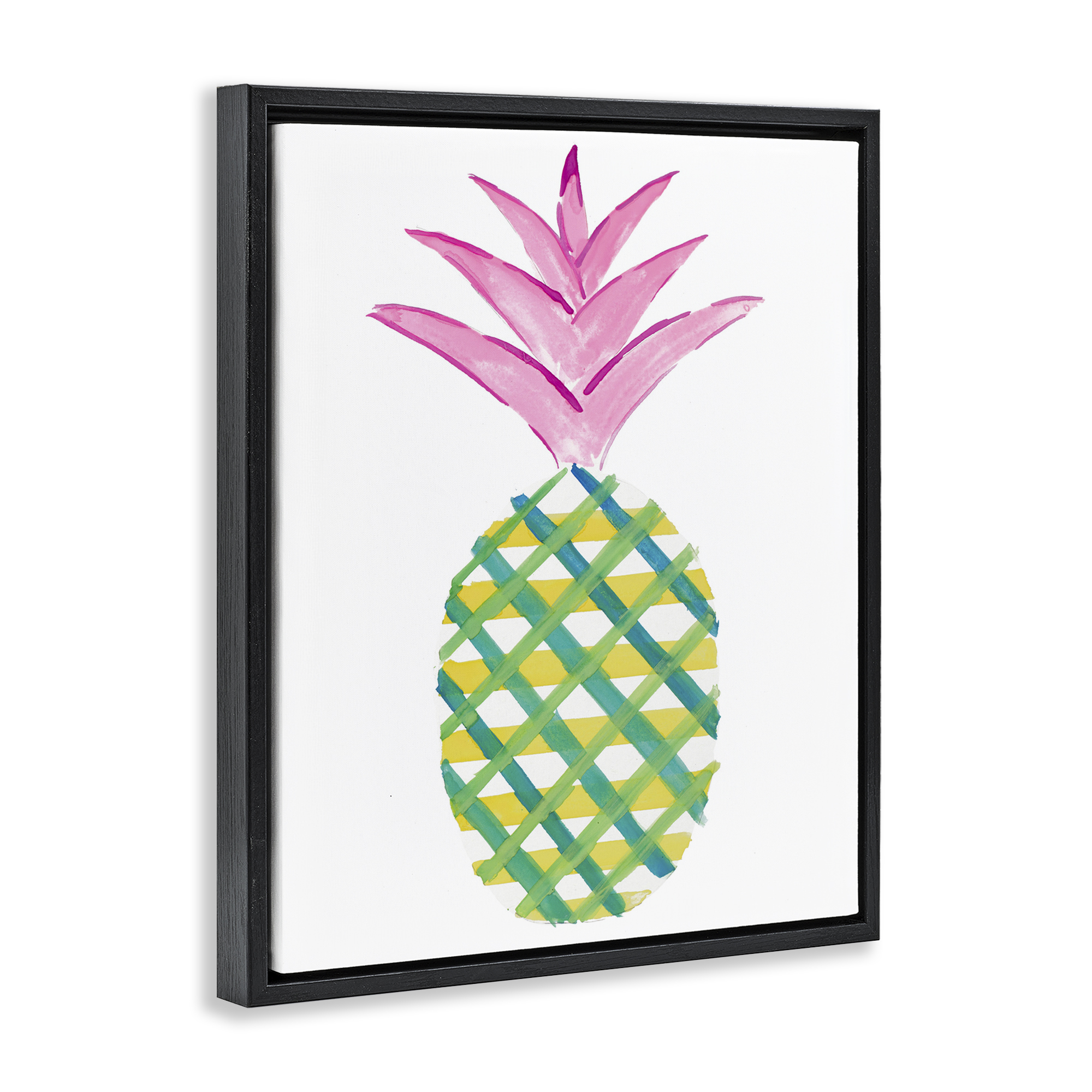 Stupell Industries Tropical Plaid Pineapple Food & Beverage Painting Black Floater Framed Canvas Art Print Wall Art, 25 x 31