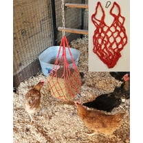 RED Chicken Coop Flock Block Bird Seed Hanging Bag Veggie Treat Holder - Poultry Feeder Toy Accessories Cabbage Bowl Sack