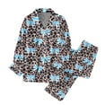 thumbnail image 5 of YMNXA Pajamas For Women Set Long Sleeve Lapel Buttons Leopard Bow Print Tops And Pants Comfortable Soft Two Piece Outfit For Daily Wear Light Blue L, 5 of 5