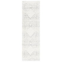 SAFAVIEH Fontana Shag Dallas Block Plush Runner Rug, Ivory/Grey, 2'3" x 8'