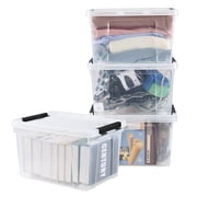 Aninhao 4-Pack 22 Quart Clear Plastic Storage Bins with Wheels, Latching Storage Box Bin