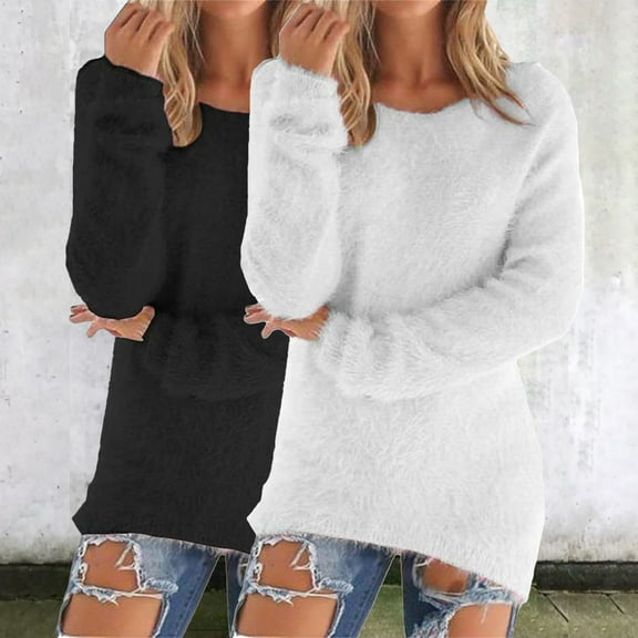 Multicolor Womens Fall Tops Women's Fashionable Long Sleeve Pullovers Loose Fuzzy Jumper Sweater Sweaters for Women