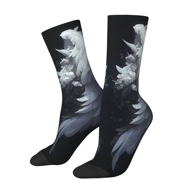 Balery Elegant Feathered Floral Wings Calcetas Largas con Estampado para Hombre y Mujer – Suaves y Transpirables, Talla Única (US 5-11)