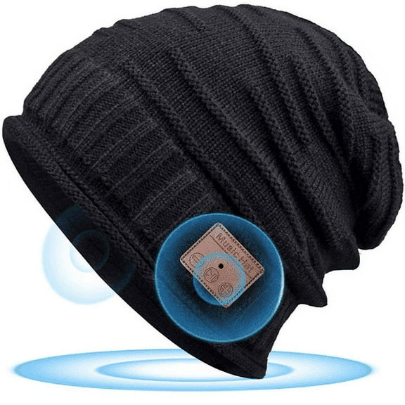 GRNSHTS Bluetooth Music Warm Beanie Hat Wireless Smart Cap Headset Headphone Speaker for Women Mens Gifts (Black)