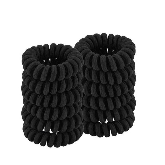 GIXUSIL No-Crease No-Pull Hair Ties, 12 Coil Ponytail Holders Gentle Phone Cord Design for All Hair Types (Black)
