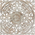 thumbnail image 5 of DecMode Gray Wooden Floral Handmade Carved Scroll Mandala Home Wall Decor with Brown Distressing, 36" x 1" x 36", 5 of 12