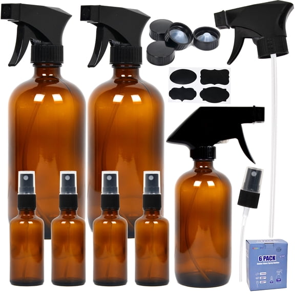 Youngever 7 Pack Amber Spray Glasses Bundle with accessories, 2 pack 16oz, 1 pack 8oz, 4 pack 2oz