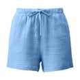 thumbnail image 5 of SGMVNU Women's Drawstring Shorts Elatic High Waist Loose Fit Casual Wide Leg Shorts Lightweight Summer Beach Linen Shorts with Pockets, Size XS, Light Blue, 5 of 6