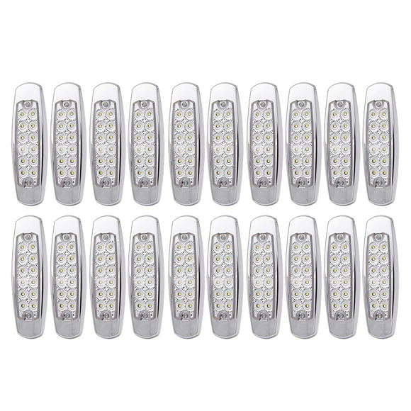 LEDVILLAGE 6.4 Inch Clear Lens White 12 LED Side Marker Lights for Trailer Truck Lorry Bus Waterproof w/Chrome Housing 12V DC (Pack of 20)