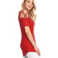 thumbnail image 6 of Made by Johnny Women's Loose Short Sleeve Strappy Cold Shoulder Top L RED, 6 of 6