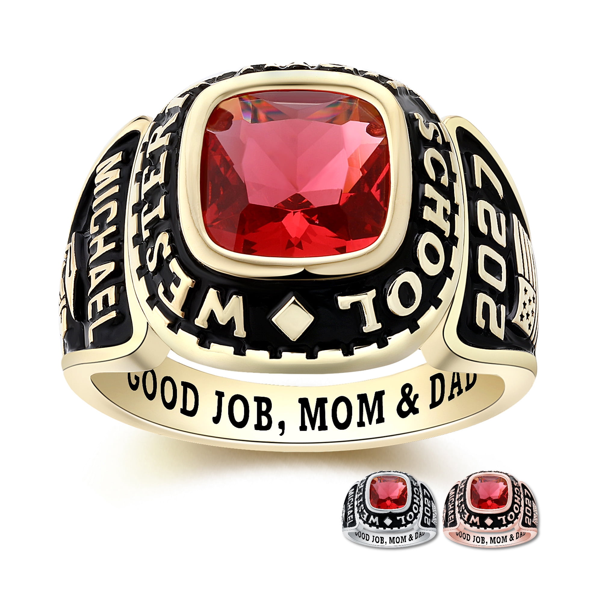 Customizable Class Ring For Men & Women - 925 Sterling Silver With Birthstone, Graduation Gift