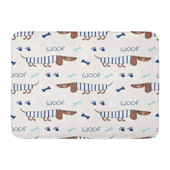 GODPOK White Abstract Blue Stripe with Cute Dogs and Bones Design Brown Dachshund Animal Rug Doormat Bath Mat 23.6x15.7 inch