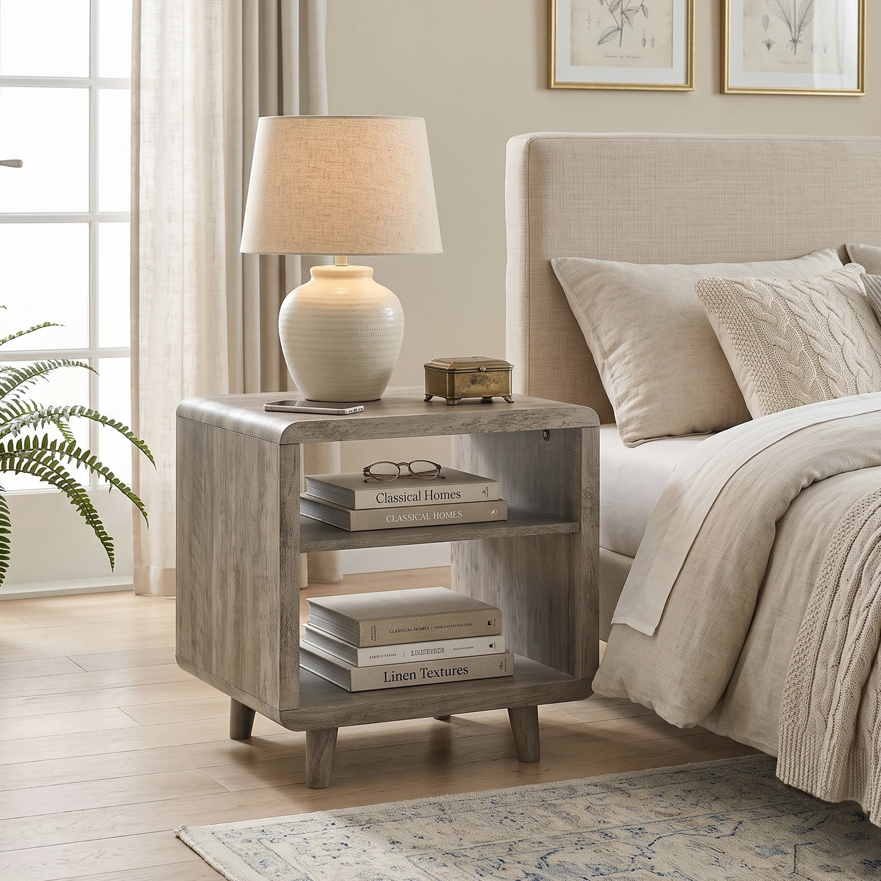 Roundhill Furniture Lux Modern Wood Shelf Side Table, Bedside Nightstand, Gray