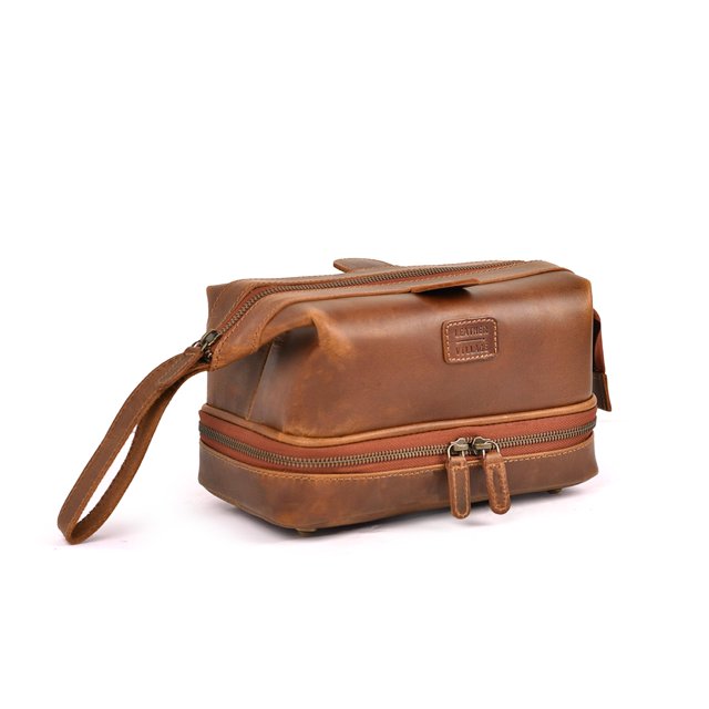 Neceser LEATHER VILLAGE de piel auténtica Dopp Kit Tan