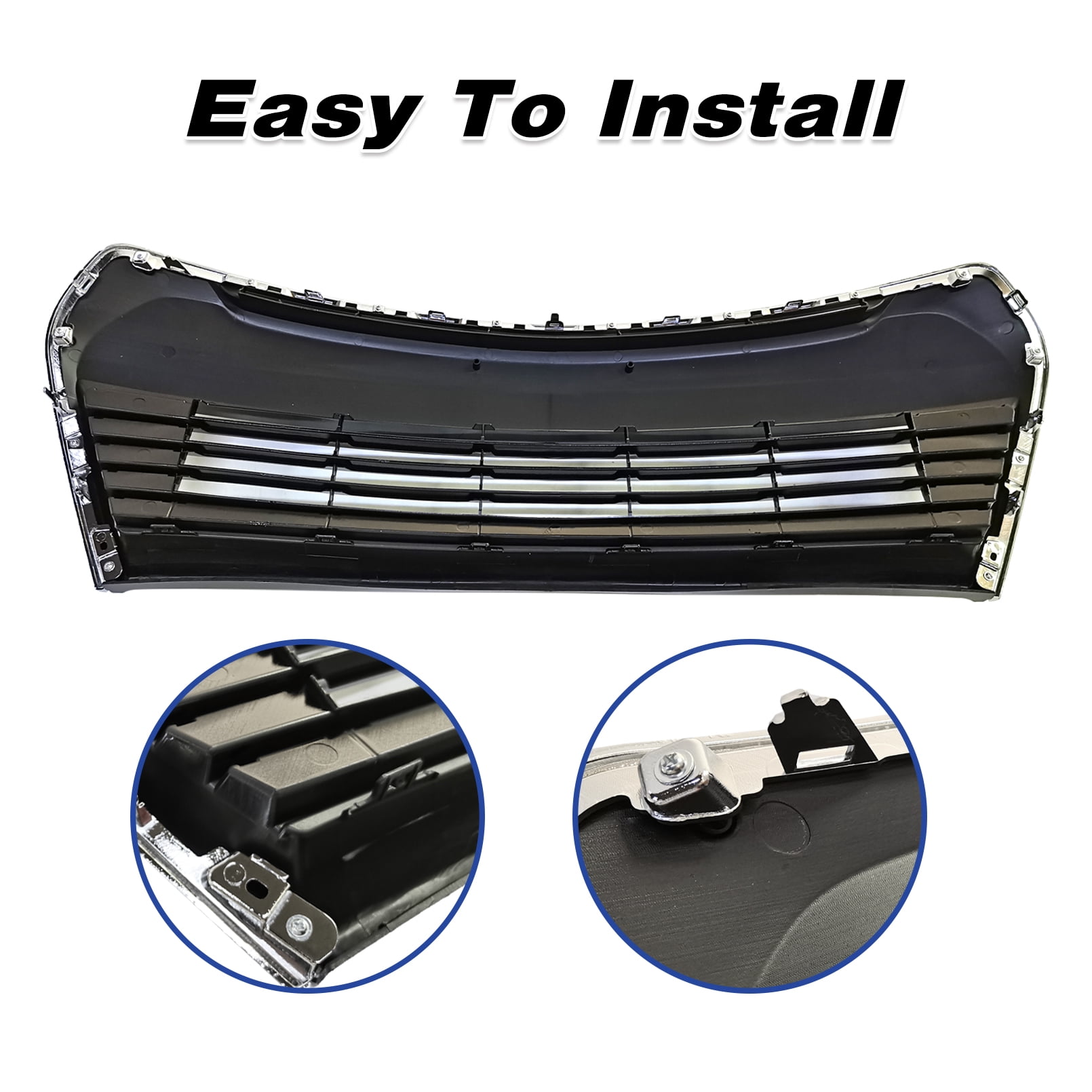 Front Bumper Grill Grille Assembly Fit For 2014 2015 2016 Toyota Corolla S, Black With Chrome Trim (Upper & Lower Grille)