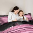 thumbnail image 4 of Manfei 3D Cube Neon Light Full Size Comforter Sets, Pink Gradient Stripe Bedding Comforter Set, Pink Black, Black Reversible 3pcs, 1 Comforter and 2 Pillowcases, 4 of 6