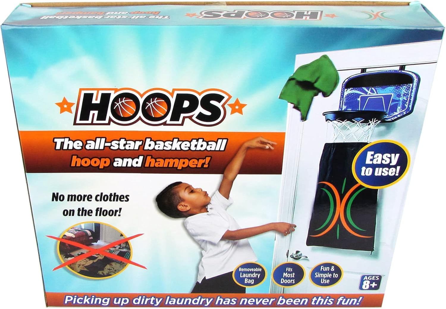 Indoor 2 in 1 Basketball Hoop and Laundry Hamper Set Over the Door Hanging Clothes Hamper Fun Basket Laundry Shoot Bag Set Gift for Boy Room and Girl Bedroom