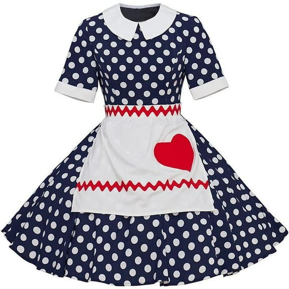 Womens Lucy Style Retro Polka Dot Dress with Apron Vintage Classic Outfit