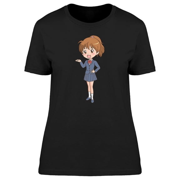 Cute School Girl Kawaii Cartoon T-Shirt Women -Image by Shutterstock, Female Large