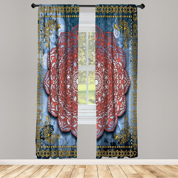 Ambesonne Ethnic Curtains, Mandala Mystic Artwork Boho, Pair of 28"x95", Dark Coral
