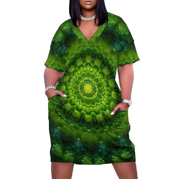 Green Fractal Mandala Nature Art Design Summer Dresses for Women Beach Boho