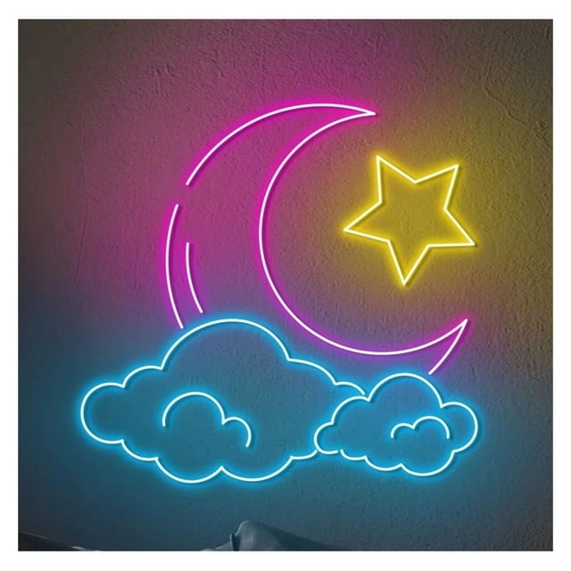 Letrero De Neón Con Forma De Luna Y Estrella, Nubes, Luz LED Para Tienda, Casa, Dormitorio, Fiesta, Decoración De Pared,45cm