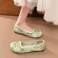 thumbnail image 2 of Dress Shoes for Women Round Closed Toe Flats Shoes Floral Lace Ballet Flats Dressy Comfortable Foldable Flats Low Heel Slip on Shoes Green, 2 of 5