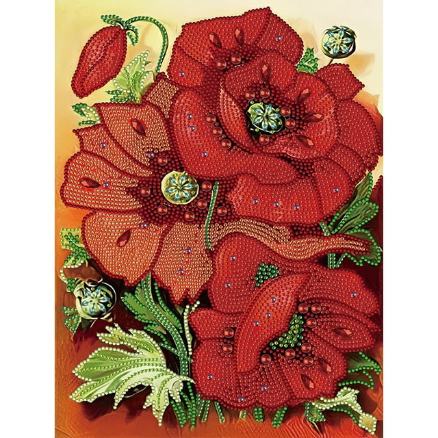 Pintura de diamante 5D DIY Taladro parcial con forma especial Flor de amapola de opio 30x40cm
