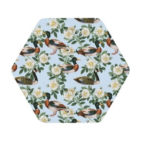 

Matuu Mallard Ducks And Roses for Cup Coasters Set of 6 Leather Coasters Desk Coasters for Office Measures 4” x 4” Hexagon