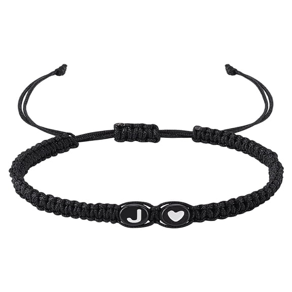 1set love Heart Initial Bracelets Adjustable A-Z Letter Nylon Cord Bracelets with Plastic Beads for Women Men Personalized Gifts