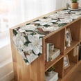 thumbnail image 4 of White Magnolia Blossom Table Runner Linen Burlap Table Runner 36 Inches Small Spring Floral Flowers Farmhouse Dresser Scarves for Kitchen Island Coffee Dining Room Party Wedding Holiday Decor 13"x36", 4 of 8