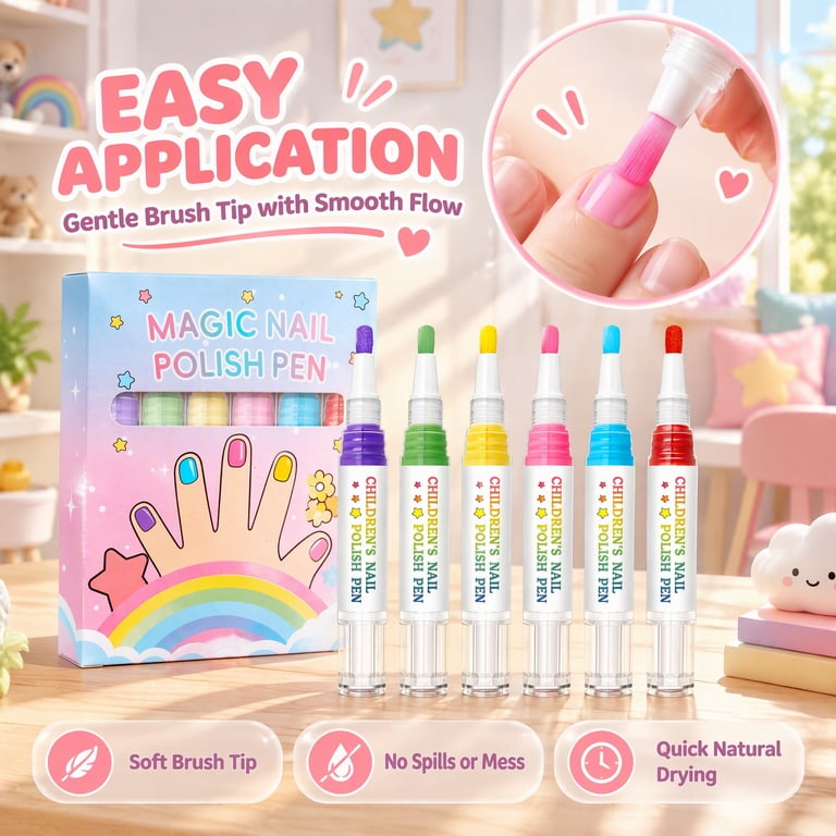 Nails Designer Simple Nail Polish Pens, 6 Colors Water-Based Nail Art Pens with Quick Dry ...
