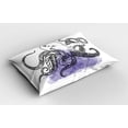 thumbnail image 2 of Octopus Pillow Sham Set of 2, Line Art Drawing Style Marine Creature with Ornaments, Quality Microfiber Bedding Item for All Seasons, 26" x 20", Lavender Black and White, by Ambesonne, 2 of 3